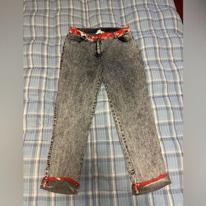 SPANNER Gray Ankle Jeans with Red Trim